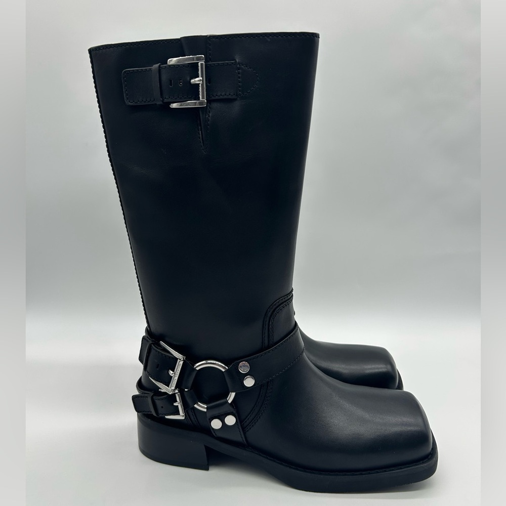 Michael Kors Crosby Moto Boots Black Leather Biker Boots Size 9 M New With Box - Picture 4 of 11